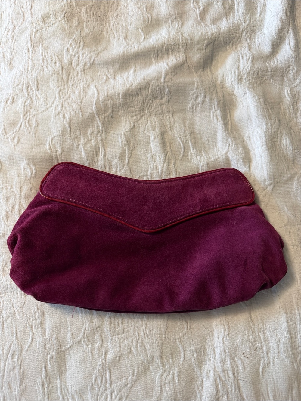 Lauren Merken Classic Suede Clutch in Berry - Women's Evening Bag